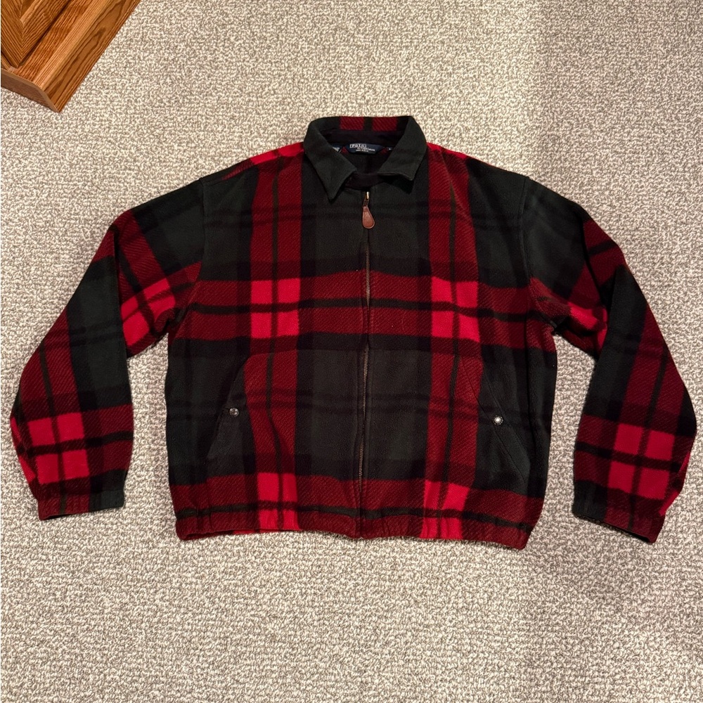 Vintage Polo Ralph Lauren Polartec Fleece Jacket Red Green Holiday Colorway